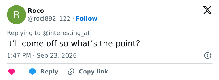 A social media comment discussing the viral fingertip tattoo trend saying it will come off. A social media comment discussing the viral fingertip tattoo trend saying it will come off.