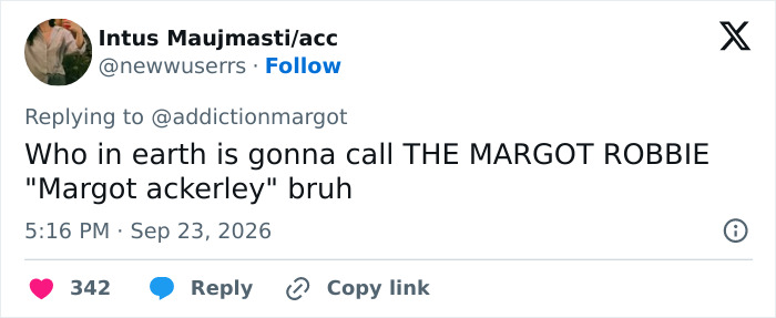 Fan questions calling Margot Robbie by new name Margot Ackerley on social media Fan questions calling Margot Robbie by new name Margot Ackerley on social media