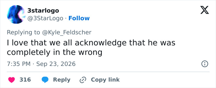 A Tweet stating the husband was in the wrong regarding treatment of wife at a baseball match A Tweet stating the husband was in the wrong regarding treatment of wife at a baseball match