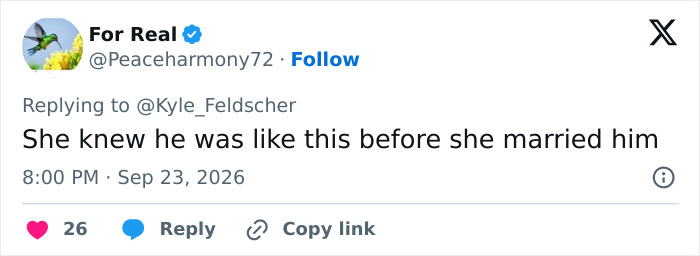 Tweet with reaction to a viral husband treatment of wife during baseball match, stating she knew his character Tweet with reaction to a viral husband treatment of wife during baseball match, stating she knew his character