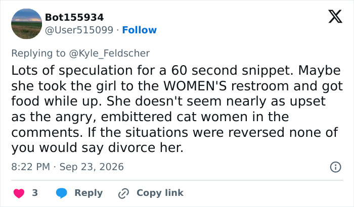 Tweet commenting on the treatment of wife during baseball match, saying she does not look upset and critiquing critics Tweet commenting on the treatment of wife during baseball match, saying she does not look upset and critiquing critics