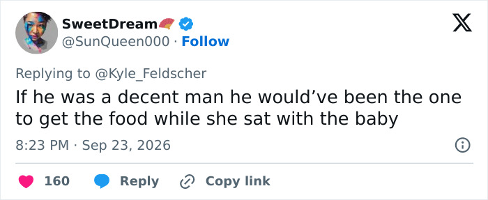 A social media comment criticizing husband treatment of wife during baseball match A social media comment criticizing husband treatment of wife during baseball match