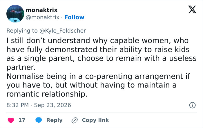 Tweet discussing useless husband and wife dynamics, relevant to viral baseball match treatment Tweet discussing useless husband and wife dynamics, relevant to viral baseball match treatment