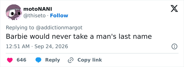 Tweet commenting on Margot Robbie's unexpected name change Tweet commenting on Margot Robbie's unexpected name change