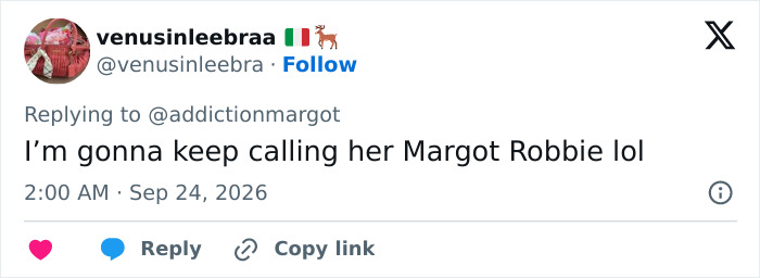 Fan states they will continue calling actress Margot Robbie by original name Fan states they will continue calling actress Margot Robbie by original name