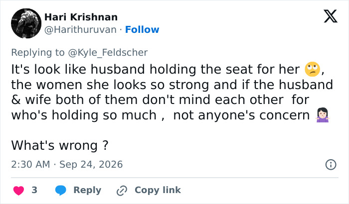 A tweet defending the husband over the viral treatment of wife during baseball match video. A tweet defending the husband over the viral treatment of wife during baseball match video.
