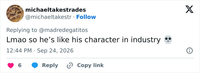Tweet about actor resembling his industry character