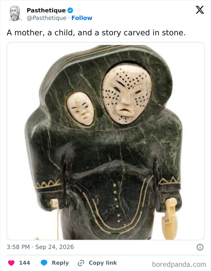 Aesthetic art carving depicting a mother and child in stone