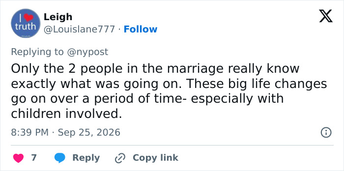 Tweet discussing private nature of marriage changes with children involved Tweet discussing private nature of marriage changes with children involved