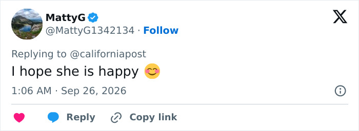 Tweet expressing hope for Gisele Bündchen's happiness Tweet expressing hope for Gisele Bündchen's happiness