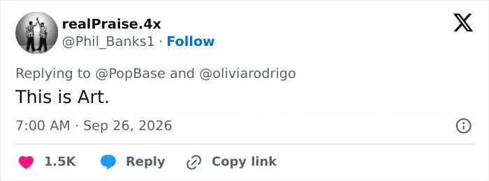Comment praising Olivia Rodrigo's dress moment as art Comment praising Olivia Rodrigo's dress moment as art