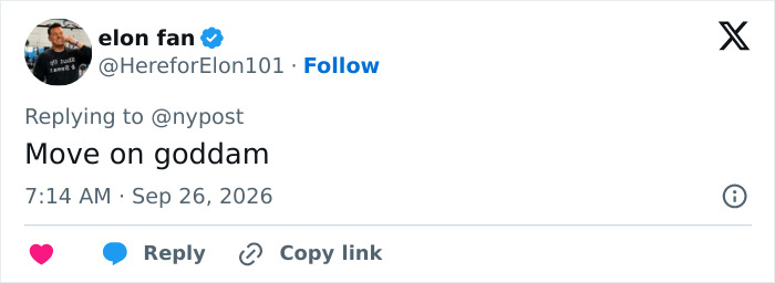 Tweet saying move on goddam Tweet saying move on goddam