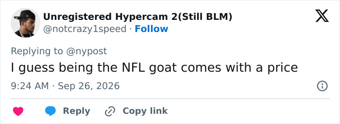 Tweet about NFL goat status and its price Tweet about NFL goat status and its price