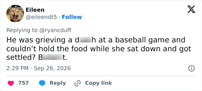 Social media post discussing behavior at baseball game