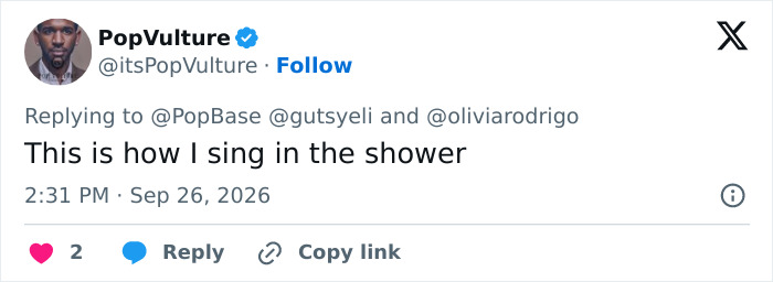 Social media user compares singing to Olivia Rodrigo's shower moment Social media user compares singing to Olivia Rodrigo's shower moment