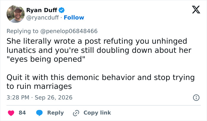 Tweet condemning demonic behavior and marriage disputes after viral clip