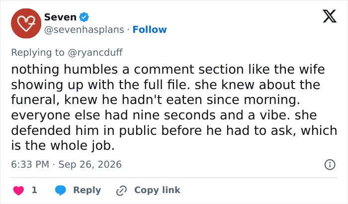 Tweet about wife defending husband after viral clip