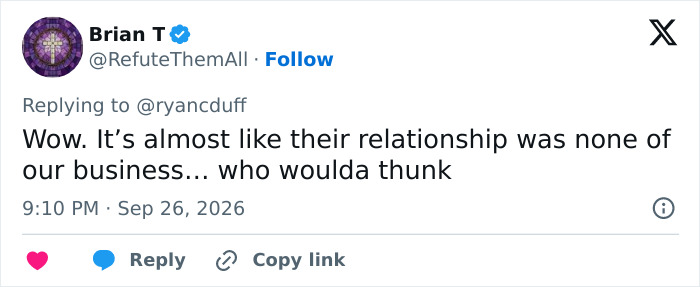 Tweet commenting on relationship privacy after viral marriage backlash