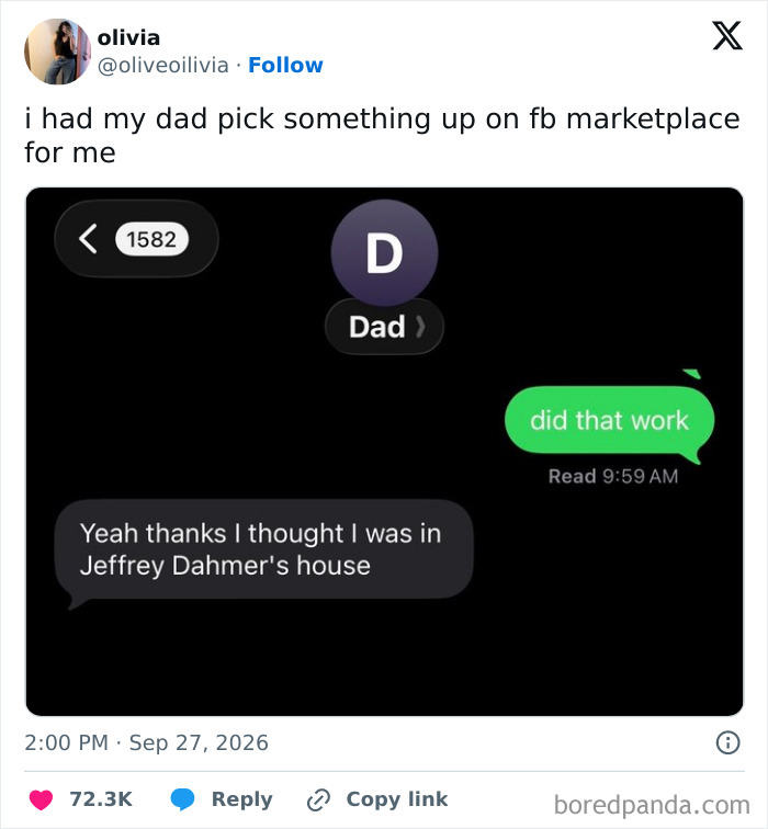 Funny tweets about a text thread with a dad picking up a Facebook item