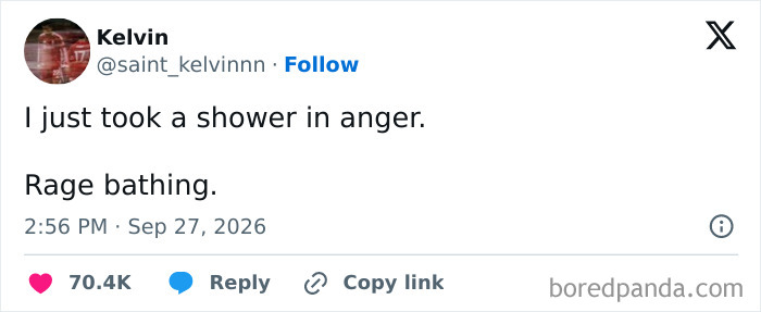 Funny tweets about taking a shower in anger, describing it as rage bathing.
