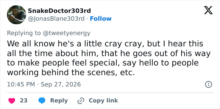 A Tweet praising Tom Cruise for making people feel special, highlighting his assistants' role in his life. A Tweet praising Tom Cruise for making people feel special, highlighting his assistants' role in his life.