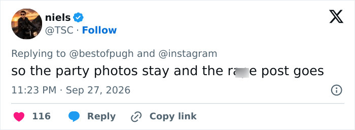 An X post criticising Instagram for blocking a post by actress Florence Pugh. An X post criticising Instagram for blocking a post by actress Florence Pugh.