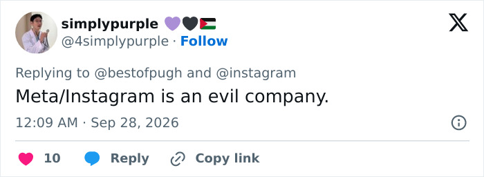 Twitter user calling Meta and Instagram an evil company over censoring Twitter user calling Meta and Instagram an evil company over censoring