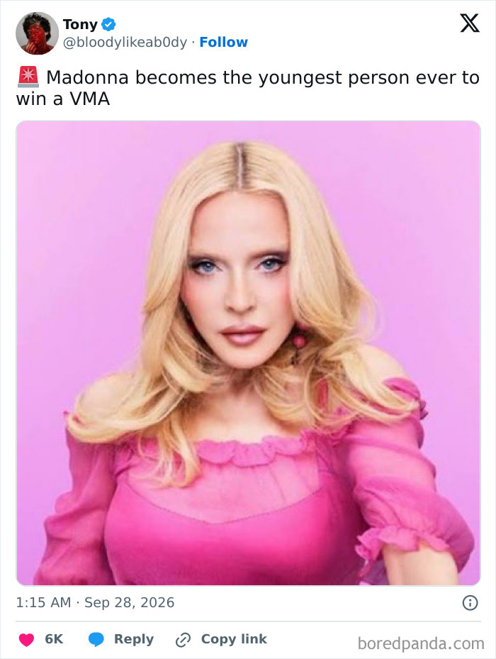 Highly edited photo of Madonna in VMAs 2026 memes
