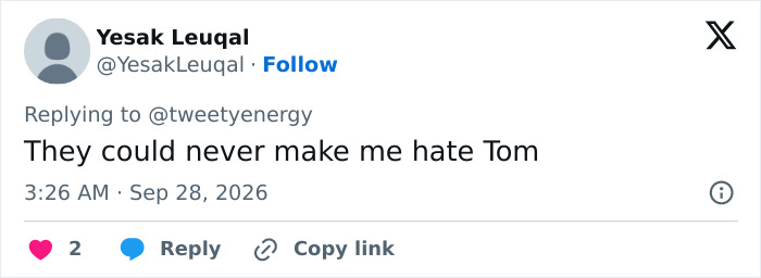 A fan post on social media supporting Tom Cruise. A fan post on social media supporting Tom Cruise.