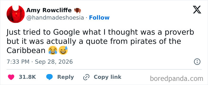 Humorous post about Pirates of the Caribbean on the X feed