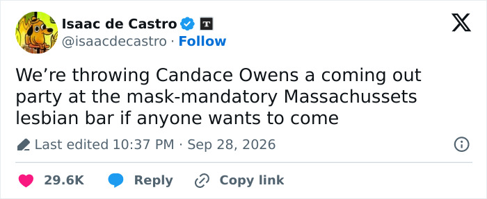 A social media post talking about a coming out party for a conservative figure’s alleged lesbian past.