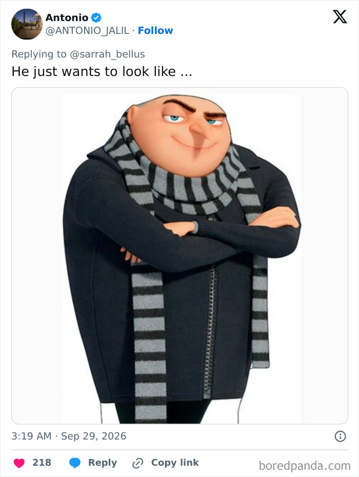 Gru from Despicable Me used to poke fun at Elon Musk's scoliosis or posture during his recent spaceport visit