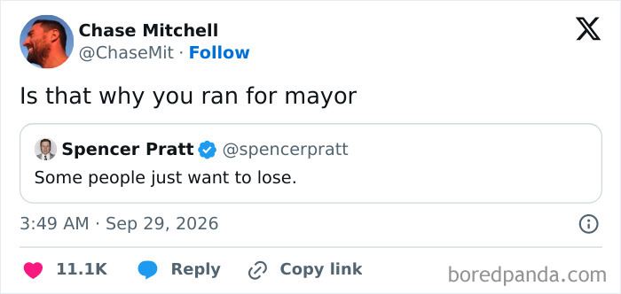 Funny tweets about running for mayor by Chase Mitchell