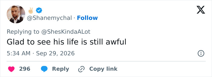 Tweet by Shane saying he is glad to see Brock Turner is having an awful life. Tweet by Shane saying he is glad to see Brock Turner is having an awful life.