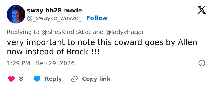 Tweet claiming Brock Turner goes by the name Allen now. Tweet claiming Brock Turner goes by the name Allen now.