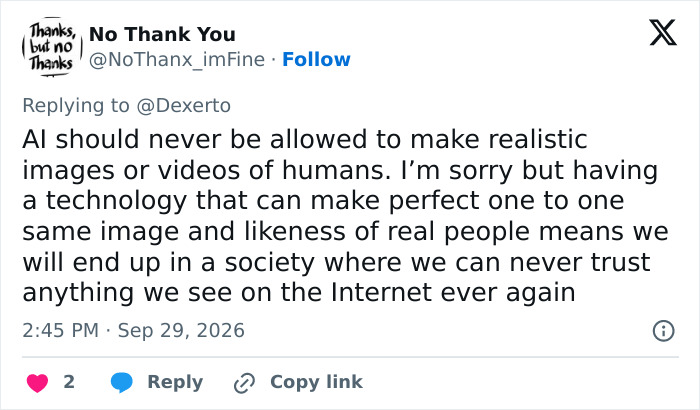 A social media post warning about AI images, highlighting the controversy around the mysterious influencer.