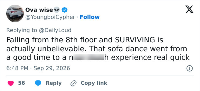 Student Fell 8 Stories From Apartment Window While Dancing, What Broke Her Fall Is Being Called A Miracle Student Fell 8 Stories From Apartment Window While Dancing, What Broke Her Fall Is Being Called A Miracle