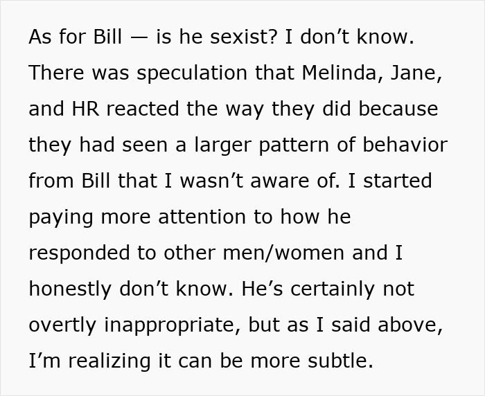 Text snippet explaining the possibility of subtle gender-biased behavior in the workplace. Text snippet explaining the possibility of subtle gender-biased behavior in the workplace.