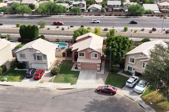 Aerial view of the neighborhood including the $450K home seized by HOA over less than $1K debt