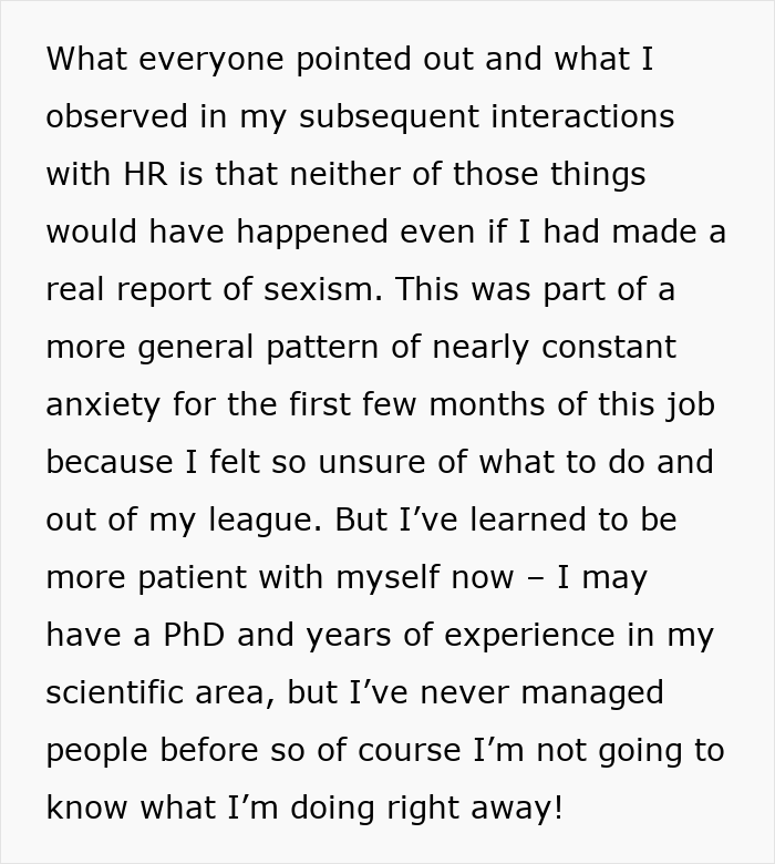 Text explaining a woman learning to handle a boss who was gender-biased. Text explaining a woman learning to handle a boss who was gender-biased.