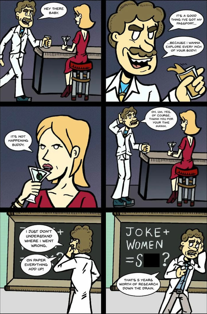 A funny One And Only Comic panel about a man using math to understand dating and jokes.