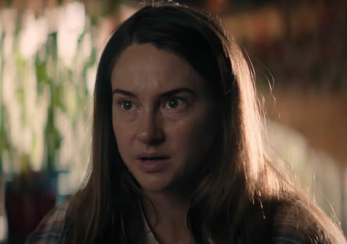 Close-up of Shailene Woodley looking concerned, likely reacting to the Emmys outfit backlash.