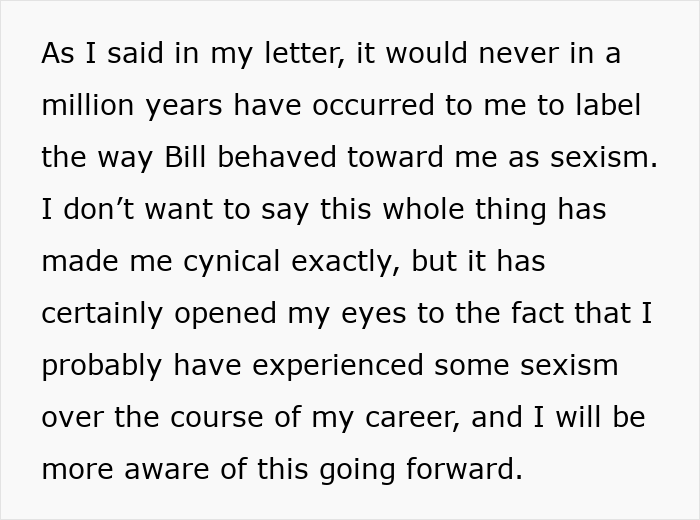 Text addressing sexism and a gender-biased boss in the workplace. Text addressing sexism and a gender-biased boss in the workplace.
