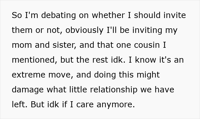 Text about debating whether to invite family to wedding, highlighting deaf bride situation Text about debating whether to invite family to wedding, highlighting deaf bride situation