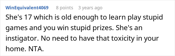 A Reddit comment about a 17-year-old trying to scare off her dad's girlfriend, resulting in her being locked out. A Reddit comment about a 17-year-old trying to scare off her dad's girlfriend, resulting in her being locked out.