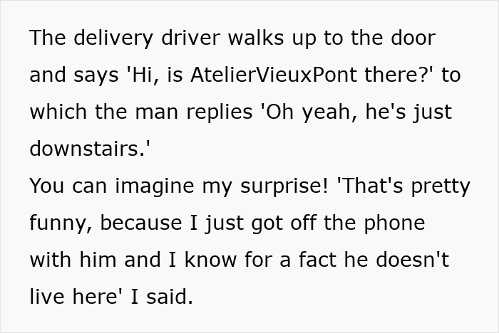 Text post describing the moment a police officer caught a credit card thief red-handed with stolen car parts