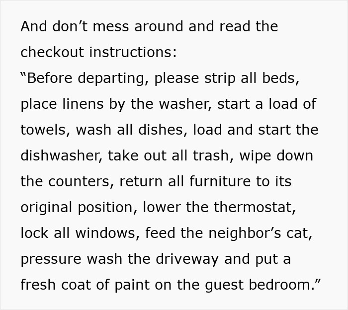 Detailed list of extensive checkout instructions for an Airbnb stay, including cleaning, furniture, and pet care tasks for guests. Detailed list of extensive checkout instructions for an Airbnb stay, including cleaning, furniture, and pet care tasks for guests.