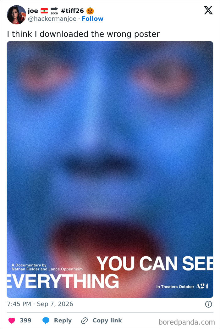 A movie poster meme with a blurry blue face, captioned 'YOU CAN SEE EVERYTHING', relevant to Theranos fraud savage memes.