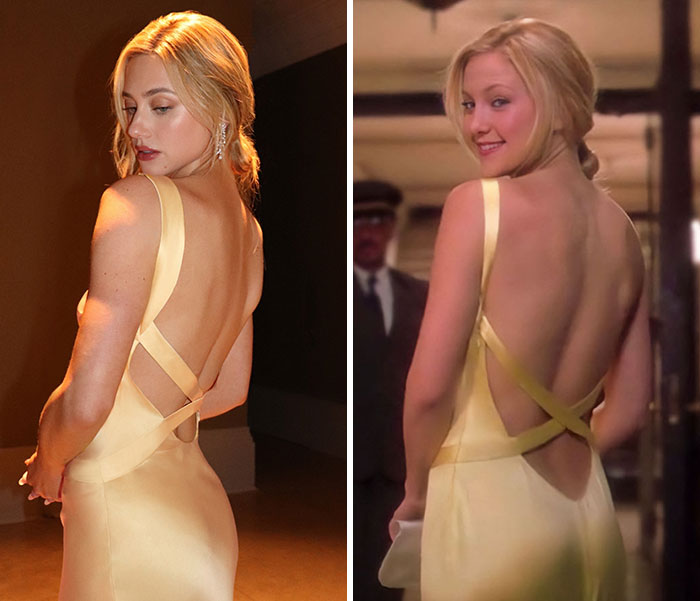 Hollywood star recreating iconic movie looks wearing the yellow dress from How to Lose a Guy in 10 Days