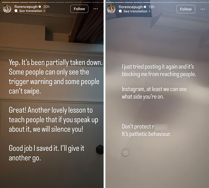 Florence Pugh Instagram stories criticizing the platform pathetic behaviour Florence Pugh Instagram stories criticizing the platform pathetic behaviour